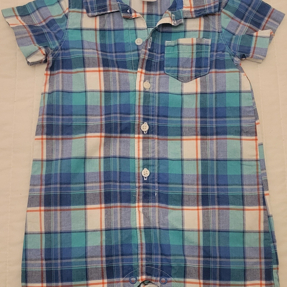 Plaid Button-Up Baby Romper